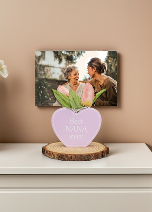 Room Decor Grandmother Gift with Photo Clip - Heart Home Decor with Picture Holder, Aesthetic Desk Decor Elegant Table Ornament for Mother's Day Grandmother’s Day Birthday Gifts