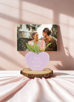 Room Decor Grandmother Gift with Photo Clip - Heart Home Decor with Picture Holder, Aesthetic Desk Decor Elegant Table Ornament for Mother's Day Grandmother’s Day Birthday Gifts