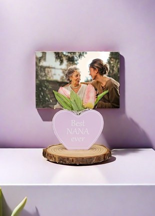 Room Decor Grandmother Gift with Photo Clip - Heart Home Decor with Picture Holder, Aesthetic Desk Decor Elegant Table Ornament for Mother's Day Grandmother’s Day Birthday Gifts