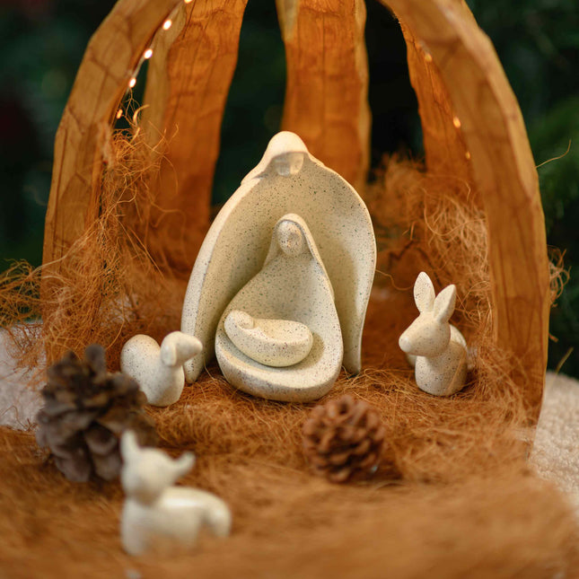 Christmas Nativity Scene Figurine With Manger And Holy Family