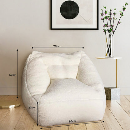 CB057| White Sherpa Fleece Single Bean Bag Sofa Chair Filled With Memory Form