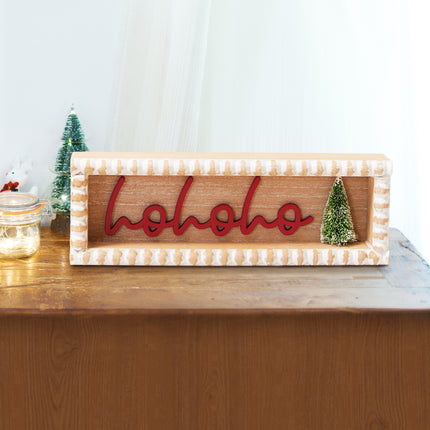 'HoHoHo' Christmas Wooden Decorations - Horizontal Rectangular Sign