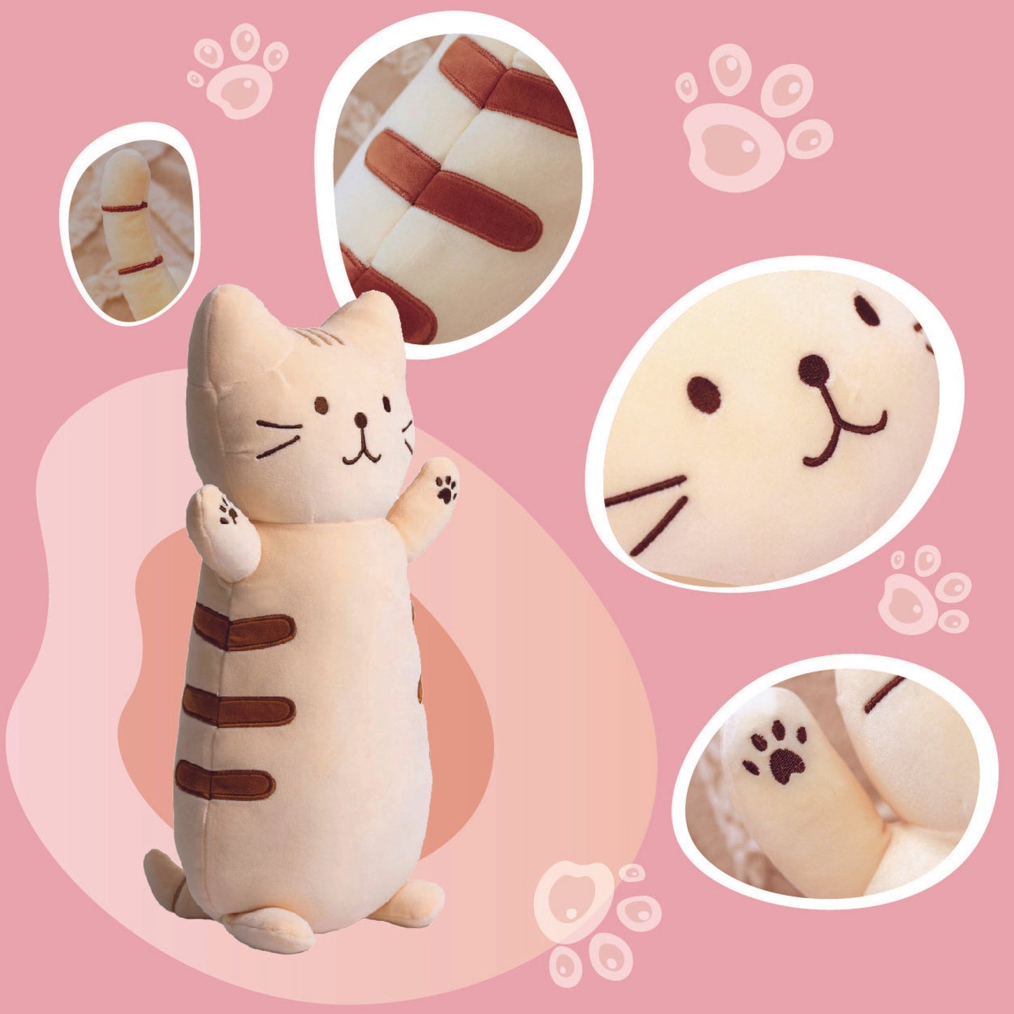 CB006 |  Cat-Shaped Spandex Mink Pillow - Cozy, Cute, and Perfect for Cat Lovers | 45cm x 45cm, Beige