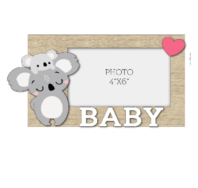 A charming wooden baby photo frame featuring an adorable koala design, perfect for displaying cherished baby photos. This whimsical frame is an ideal home decor piece for any nursery or living room, making it a thoughtful gift for new parents or families with babies. This baby photo frame makes a wonderful gift for baby showers or any special occasion, combining functionality and cute design to celebrate the arrival of a new baby. 1
