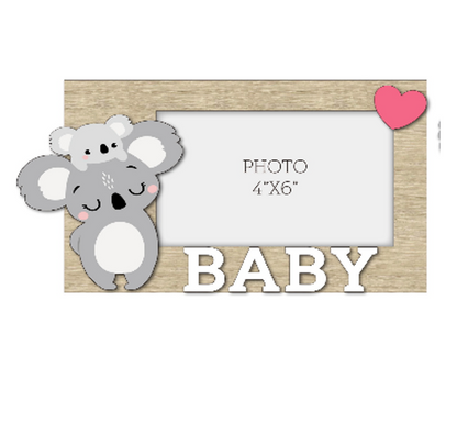 A charming wooden baby photo frame featuring an adorable koala design, perfect for displaying cherished baby photos. This whimsical frame is an ideal home decor piece for any nursery or living room, making it a thoughtful gift for new parents or families with babies. This baby photo frame makes a wonderful gift for baby showers or any special occasion, combining functionality and cute design to celebrate the arrival of a new baby. 1
