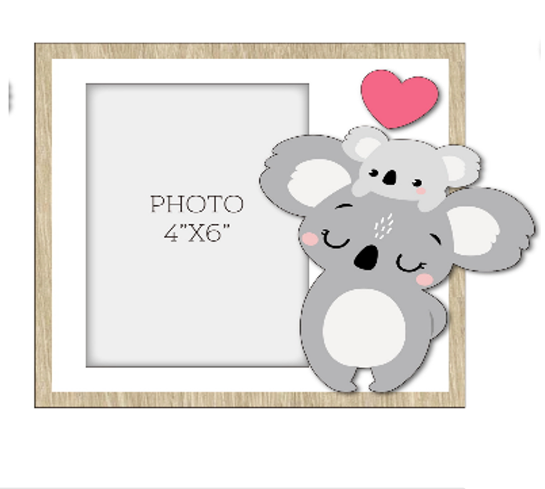 A charming wooden baby photo frame featuring an adorable koala design, perfect for displaying cherished baby photos. This whimsical frame is an ideal home decor piece for any nursery or living room, making it a thoughtful gift for new parents or families with babies. This baby photo frame makes a wonderful gift for baby showers or any special occasion, combining functionality and cute design to celebrate the arrival of a new baby. 4
