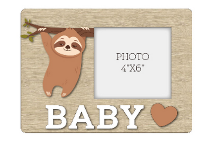 A charming wooden baby photo frame featuring an adorable sloth design, perfect for displaying cherished baby photos. This whimsical frame is an ideal home decor piece for any nursery or living room, making it a thoughtful gift for new parents or families with babies. With its cute sloth illustration and durable wooden construction, it adds a playful touch to any room while preserving precious memories. This baby photo frame makes a wonderful gift for baby showers or any special occasion, combining functiona