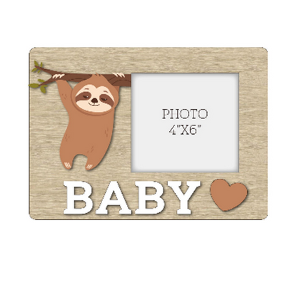 A charming wooden baby photo frame featuring an adorable sloth design, perfect for displaying cherished baby photos. This whimsical frame is an ideal home decor piece for any nursery or living room, making it a thoughtful gift for new parents or families with babies. With its cute sloth illustration and durable wooden construction, it adds a playful touch to any room while preserving precious memories. This baby photo frame makes a wonderful gift for baby showers or any special occasion, combining functiona