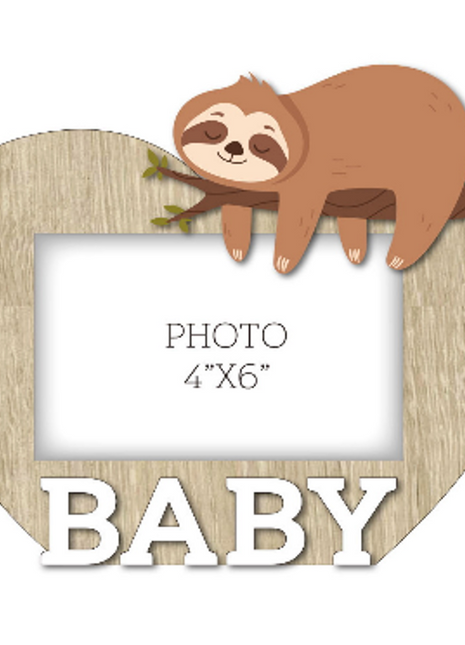 A charming wooden baby photo frame featuring an adorable sloth design, perfect for displaying cherished baby photos. This whimsical frame is an ideal home decor piece for any nursery or living room, making it a thoughtful gift for new parents or families with babies. With its cute sloth illustration and durable wooden construction, it adds a playful touch to any room while preserving precious memories. This baby photo frame makes a wonderful gift for baby showers or any special occasion, combining functiona
