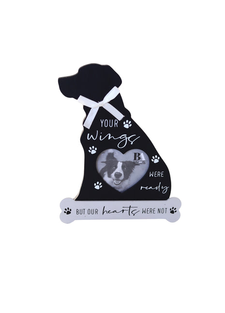 Black dog-shaped memorial photo frame designed to commemorate and honor the memory of a beloved pet, perfect for dog lovers as a heartfelt keepsake. 1
