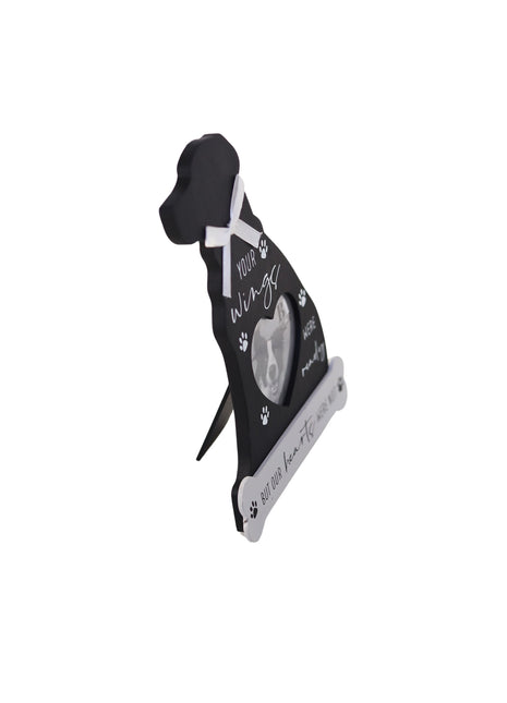Black dog-shaped memorial photo frame designed to commemorate and honor the memory of a beloved pet, perfect for dog lovers as a heartfelt keepsake. 2
