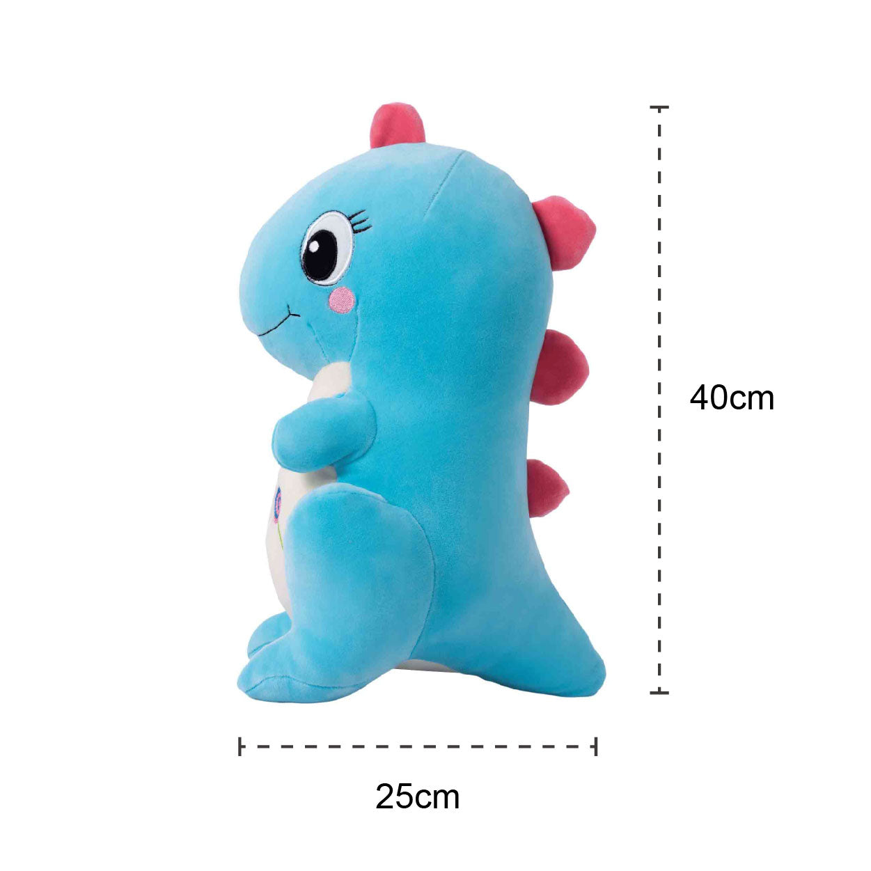 Adorable blue dinosaur plush toy, soft and squishy, perfect for cuddling. This cute dinosaur stuffed animal doubles as a pillow for kids, making it an ideal plushie for playtime or bedtime. A must-have for dinosaur lovers and fans of squishmallow-style toys. 2
