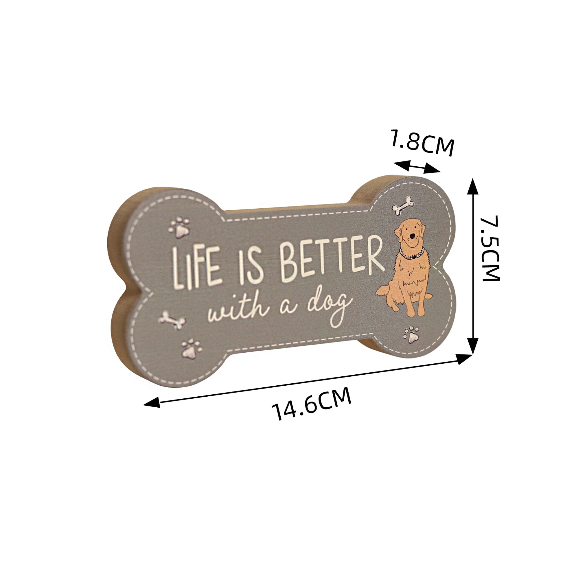 Charming brown wooden bone-shaped decor featuring adorable dog illustrations and heartwarming quotes, designed as a thoughtful and compact gift for dog lovers. This small wooden ornament is perfect for shelves, tables, or any cozy space in a pet-friendly home. 2
