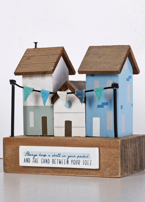 Charming coastal cottage miniature house decor in a beautiful seaside style, Always Keep a Shell in Your Pocket ,featuring a blue color scheme and intricate wooden design. This elegant home ornament adds a coastal vibe to any space, perfect for living rooms, offices, or as a gift for beach lovers. 2
