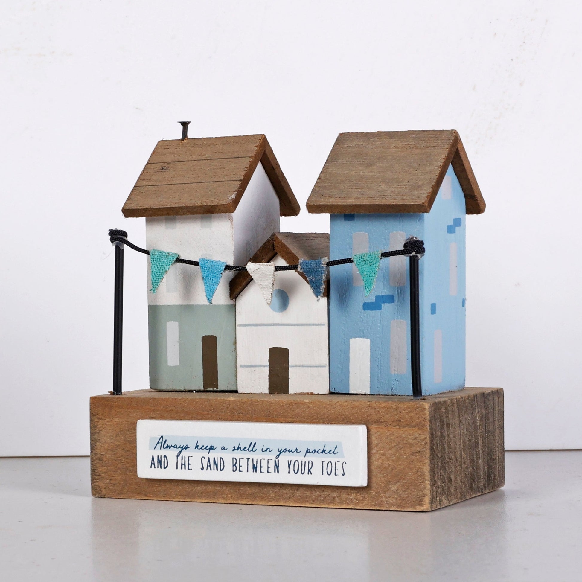Charming coastal cottage miniature house decor in a beautiful seaside style, Always Keep a Shell in Your Pocket ,featuring a blue color scheme and intricate wooden design. This elegant home ornament adds a coastal vibe to any space, perfect for living rooms, offices, or as a gift for beach lovers. 2
