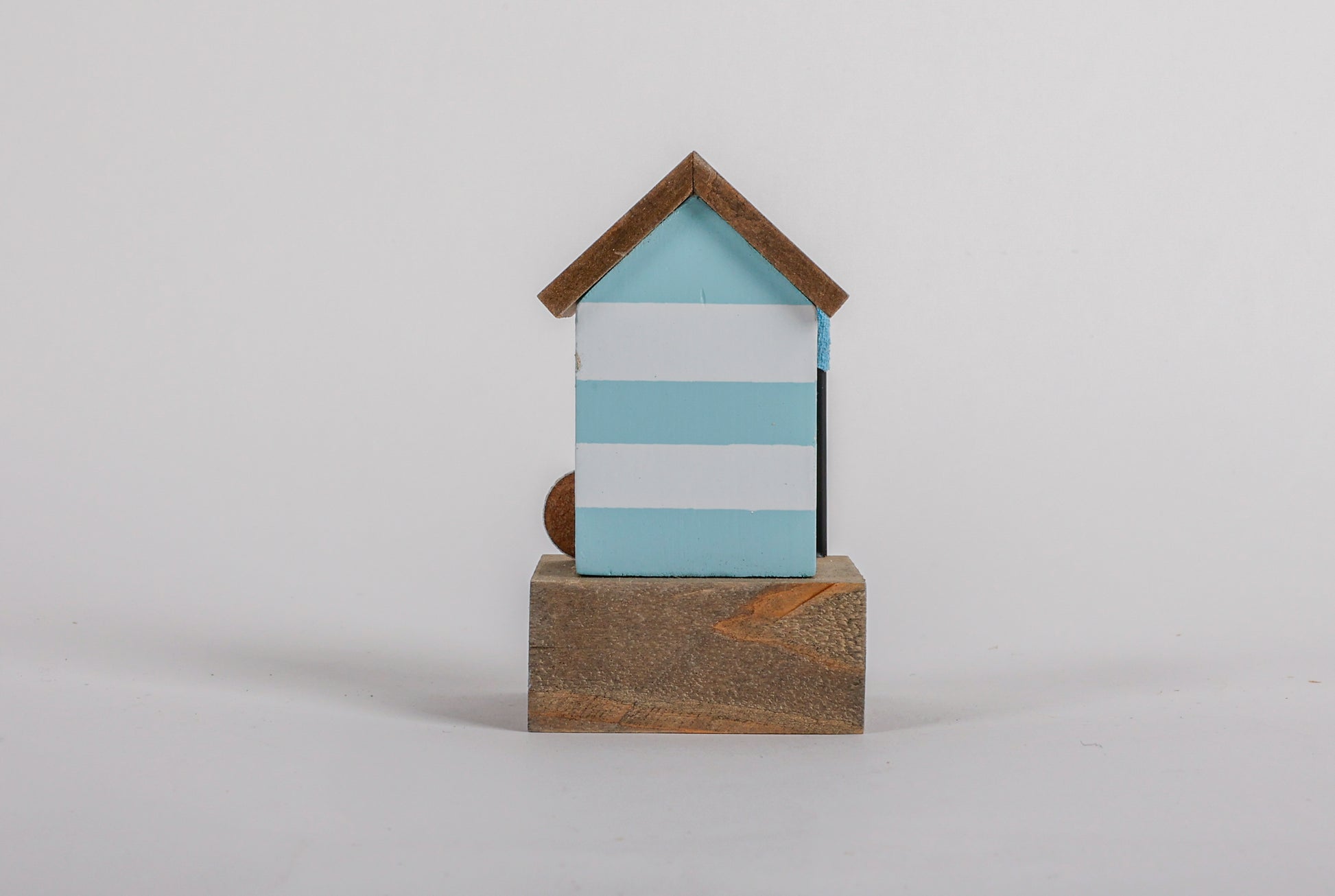 Charming coastal cottage miniature house decor in a beautiful seaside style, Happiness is a Day at the Beach ,featuring a blue color scheme and intricate wooden design. This elegant home ornament adds a coastal vibe to any space, perfect for living rooms, offices, or as a gift for beach lovers. 2
