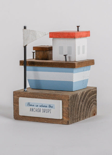 Charming coastal cottage miniature house decor in a beautiful seaside style, Home is Where the Anchor Drops ,featuring a blue color scheme and intricate wooden design. This elegant home ornament adds a coastal vibe to any space, perfect for living rooms, offices, or as a gift for beach lovers. 1
