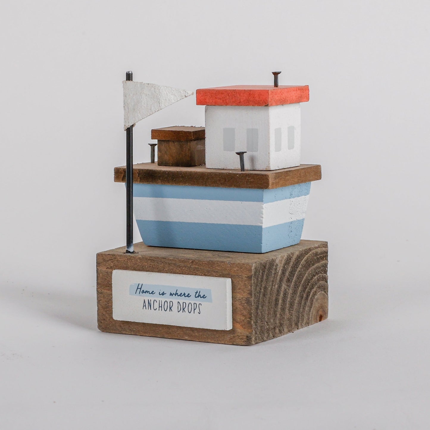Charming coastal cottage miniature house decor in a beautiful seaside style, Home is Where the Anchor Drops ,featuring a blue color scheme and intricate wooden design. This elegant home ornament adds a coastal vibe to any space, perfect for living rooms, offices, or as a gift for beach lovers. 1

