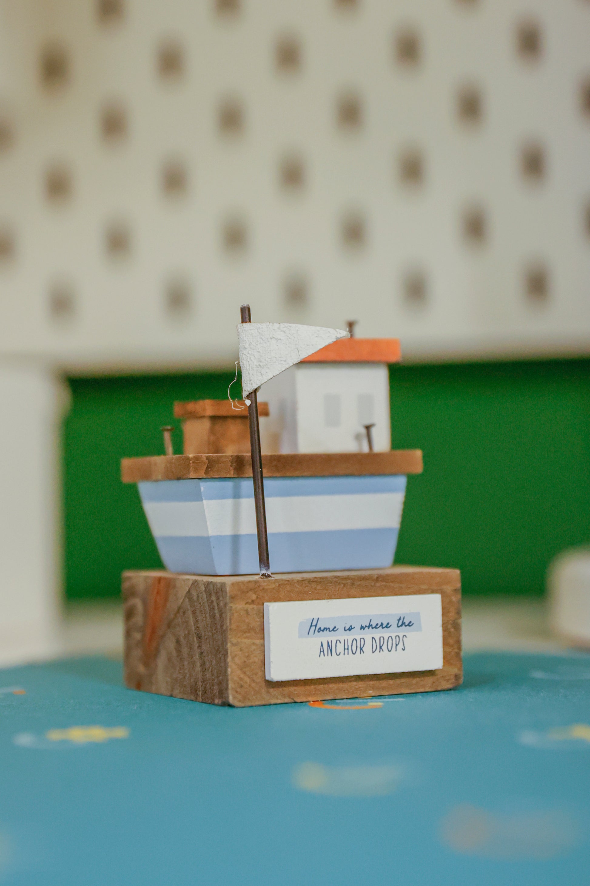 Charming coastal cottage miniature house decor in a beautiful seaside style, Home is Where the Anchor Drops ,featuring a blue color scheme and intricate wooden design. This elegant home ornament adds a coastal vibe to any space, perfect for living rooms, offices, or as a gift for beach lovers. 2
