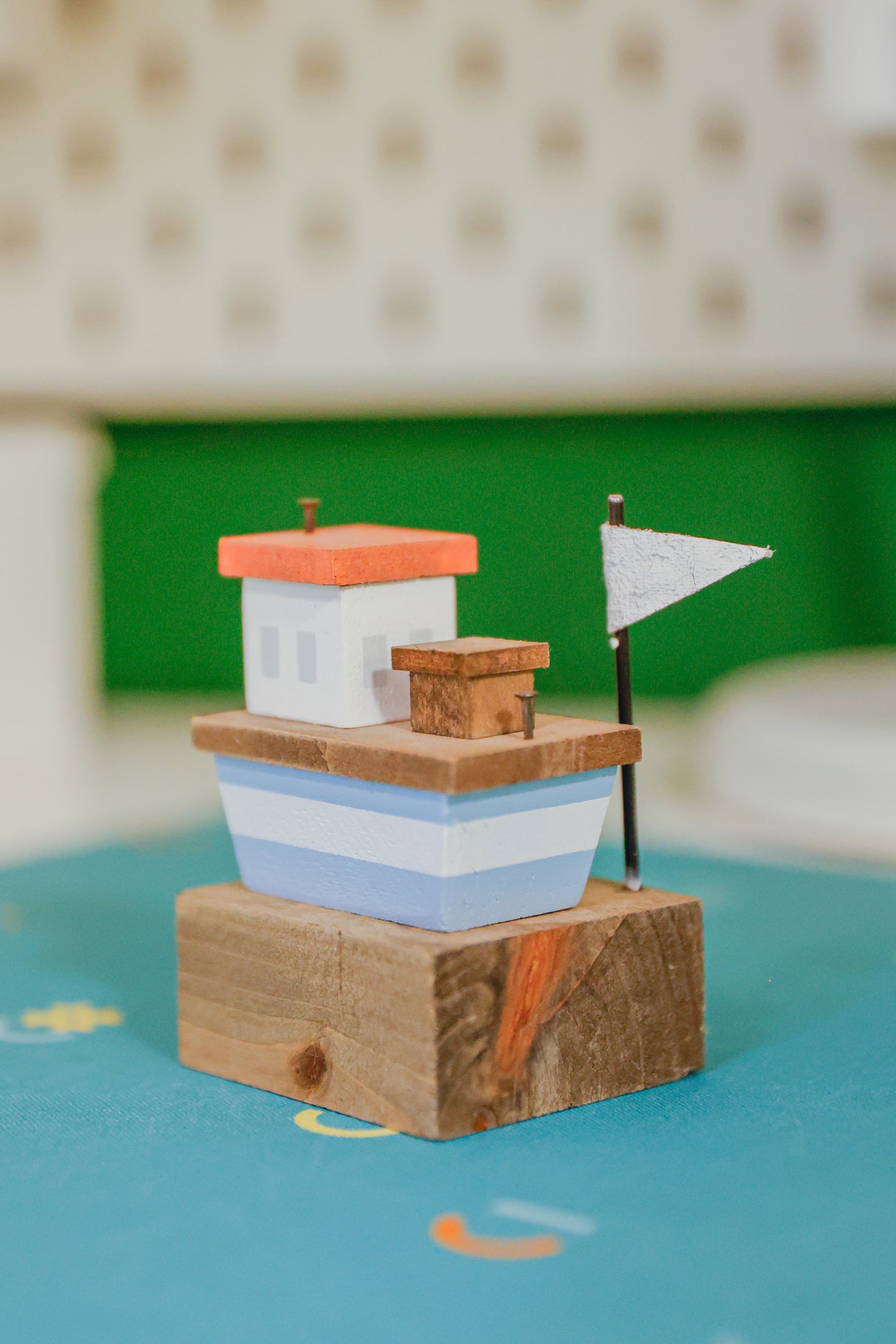 Charming coastal cottage miniature house decor in a beautiful seaside style, Home is Where the Anchor Drops ,featuring a blue color scheme and intricate wooden design. This elegant home ornament adds a coastal vibe to any space, perfect for living rooms, offices, or as a gift for beach lovers. 3
