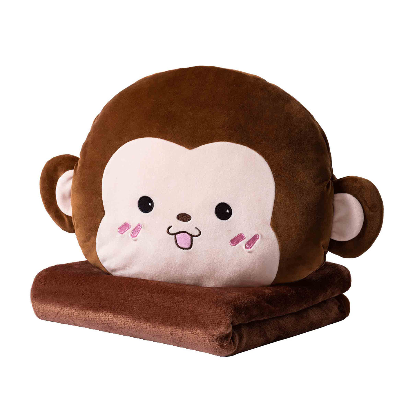 Adorable monkey plush toy, cartoon monkey stuffed toy with a soft blanket inside and a hand-warmer feature in its belly. This multi-functional stuffed animal offers comfort and warmth. Soft and cuddly, this squishmallow-style stuffed animal doubles as a pillow for kids, making it the perfect plushie and comfort companion for bedtime or playtime. 1
