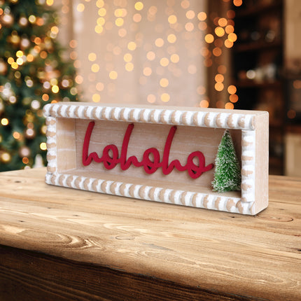 'HoHoHo' Christmas Wooden Decorations - Horizontal Rectangular Sign