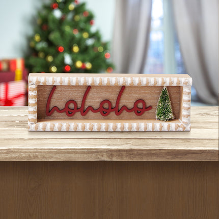 'HoHoHo' Christmas Wooden Decorations - Horizontal Rectangular Sign