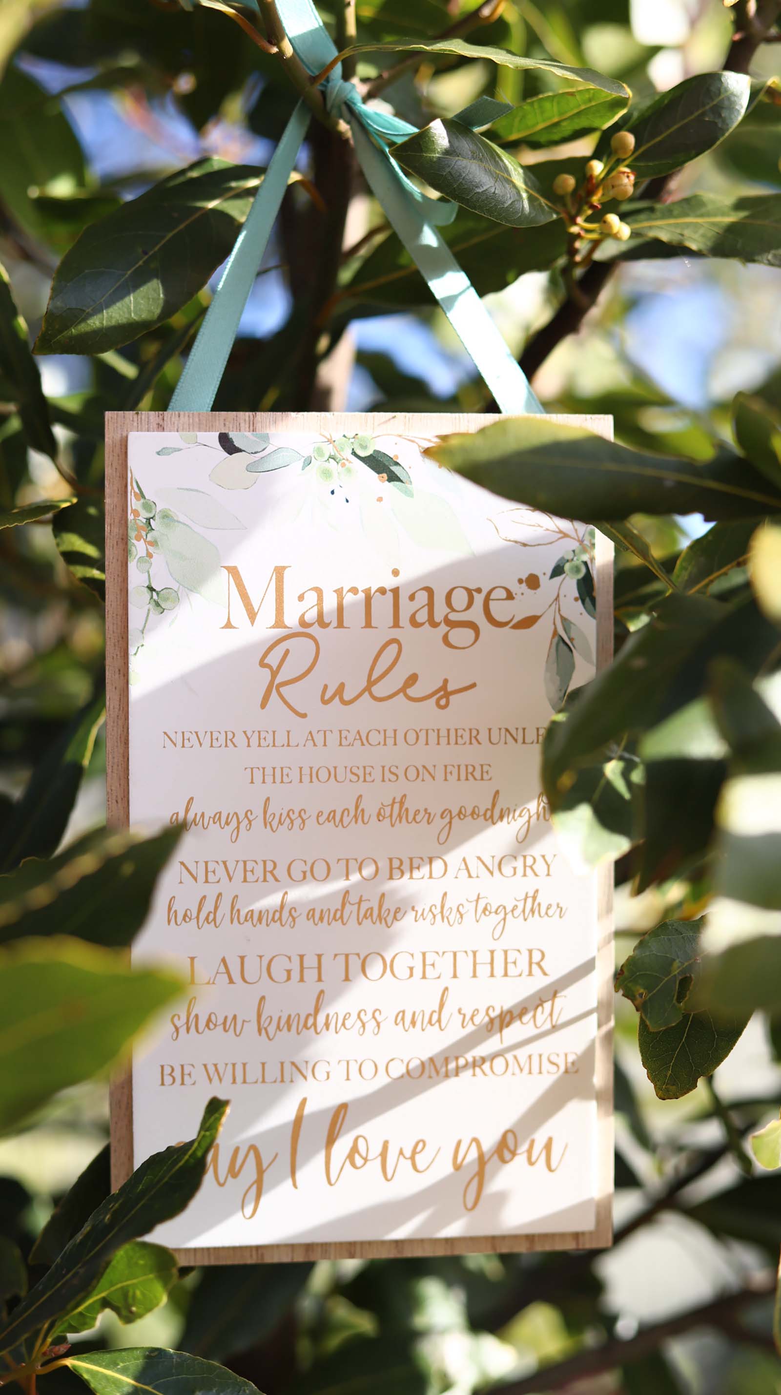 Elegant wooden hanging room decor featuring "Marriage Rules" with beautifully designed typography, perfect as a wedding gift or anniversary keepsake for newlyweds, adding a charming and sentimental touch to their home. Ideal for displaying in living rooms, bedrooms, or kitchens to celebrate love and marriage. 11
