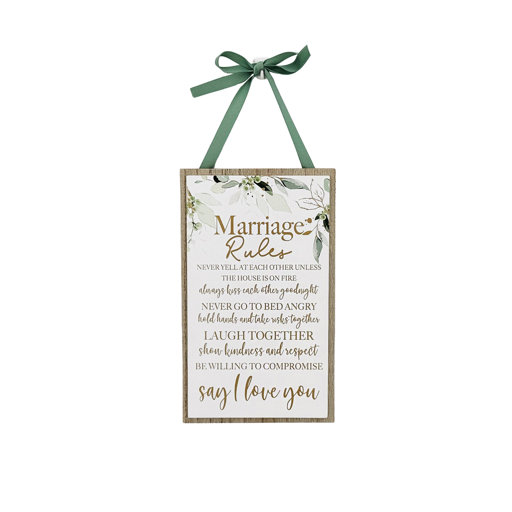 Elegant wooden hanging room decor featuring "Marriage Rules" with beautifully designed typography, perfect as a wedding gift or anniversary keepsake for newlyweds, adding a charming and sentimental touch to their home. Ideal for displaying in living rooms, bedrooms, or kitchens to celebrate love and marriage. 8
