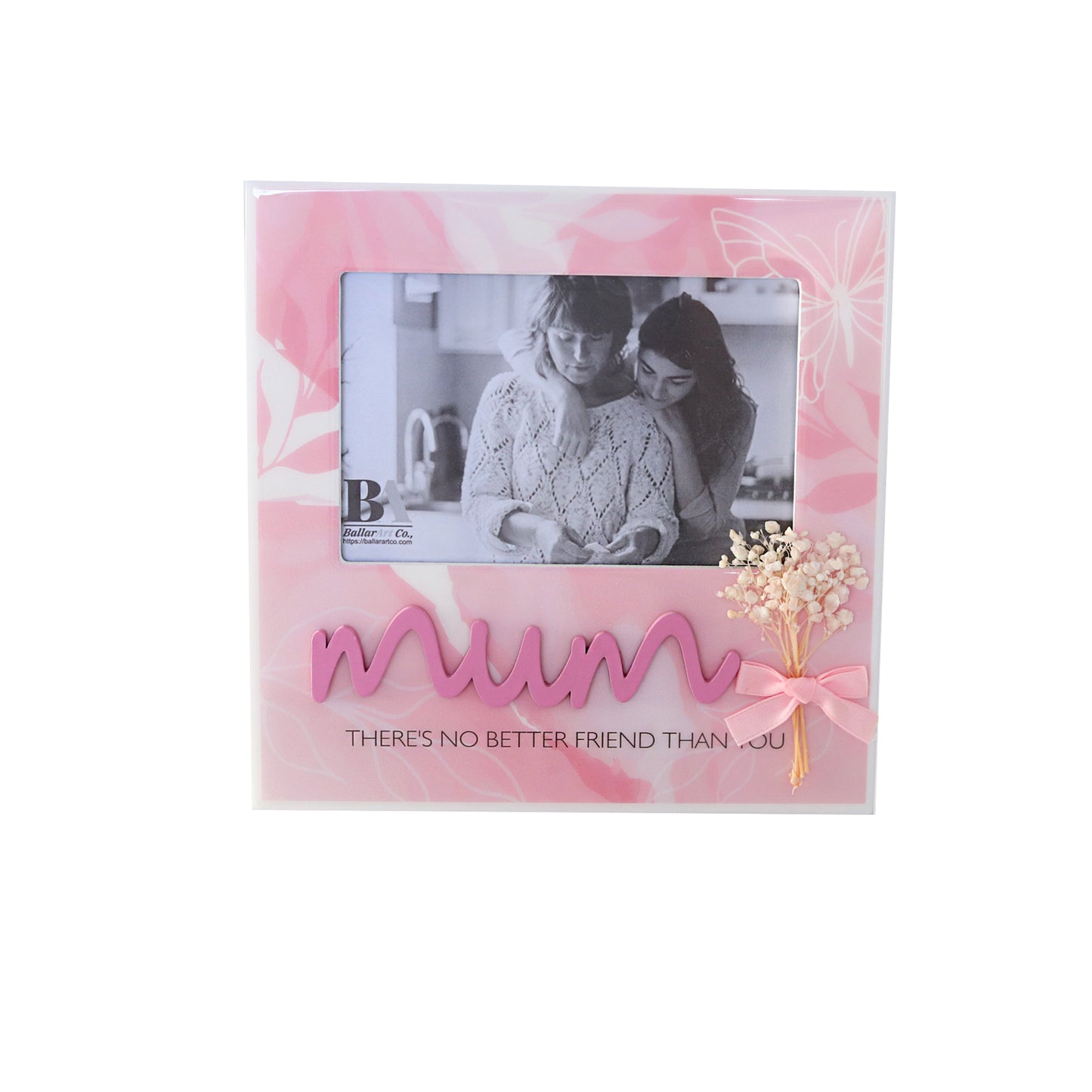 Beautiful pink wooden photo frame with elegant design, perfect for Mother's Day or as a thoughtful gift for any occasion, celebrating mom. The frame's refined style makes it an ideal home decor piece, adding a personal and heartfelt touch to any room. Perfect for displaying cherished memories of loved ones. 1
