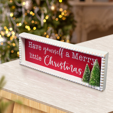 ' Have Yourself a Merry Little Christmas' Wooden Decorations with Red Background