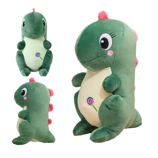 Adorable green dinosaur plush toy, soft and squishy, perfect for cuddling. This cute dinosaur stuffed animal doubles as a pillow for kids, making it an ideal plushie for playtime or bedtime. A must-have for dinosaur lovers and fans of squishmallow-style toys. 1
