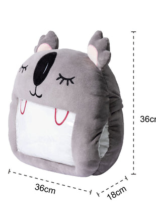 Adorable grey koala plush toy, cartoon koala stuffed toy with a soft blanket inside and a hand-warmer feature in its belly. This multi-functional stuffed animal offers comfort and warmth. Soft and cuddly, this squishmallow-style stuffed animal doubles as a pillow for kids, making it the perfect plushie and comfort companion for bedtime or playtime. 2
