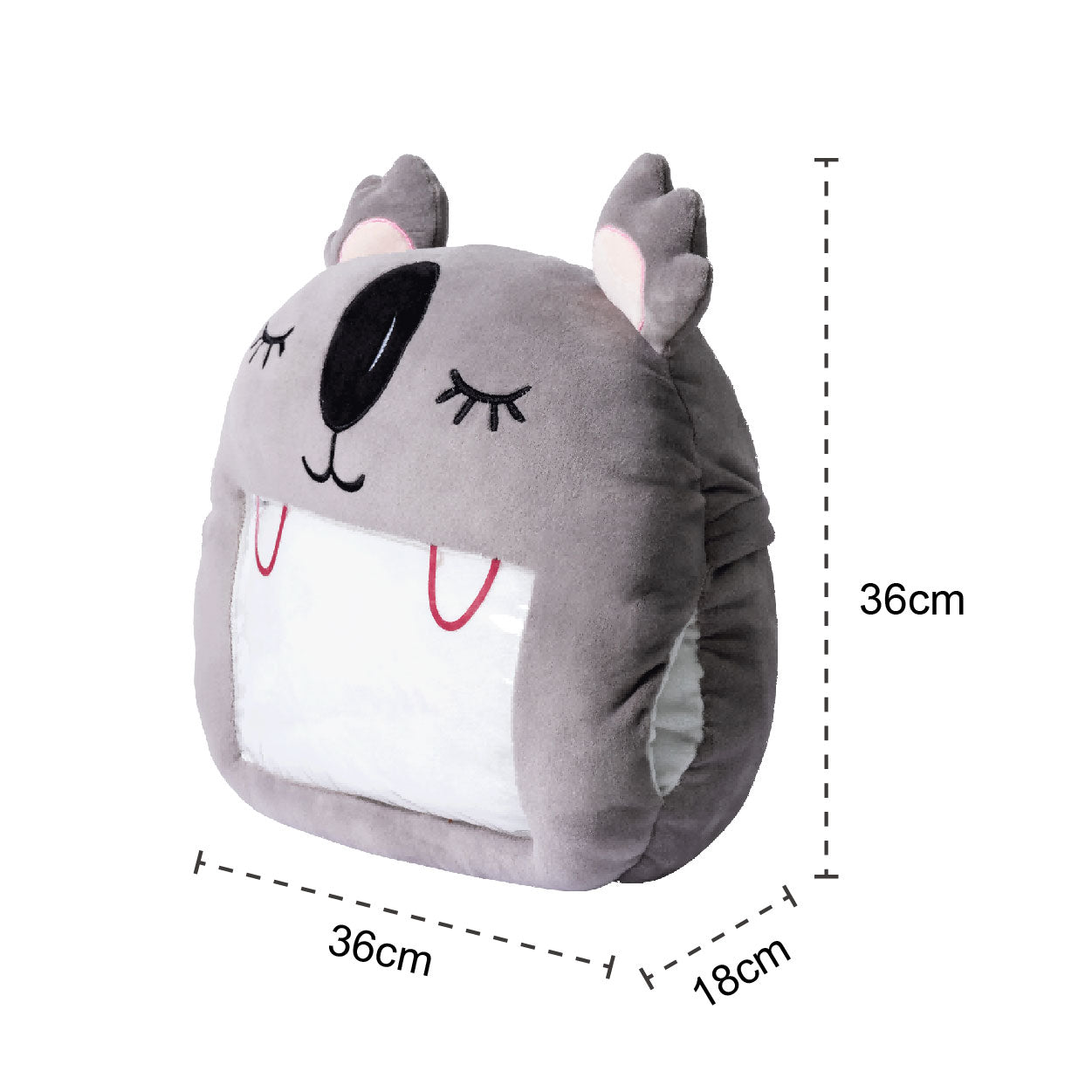 Adorable grey koala plush toy, cartoon koala stuffed toy with a soft blanket inside and a hand-warmer feature in its belly. This multi-functional stuffed animal offers comfort and warmth. Soft and cuddly, this squishmallow-style stuffed animal doubles as a pillow for kids, making it the perfect plushie and comfort companion for bedtime or playtime. 2
