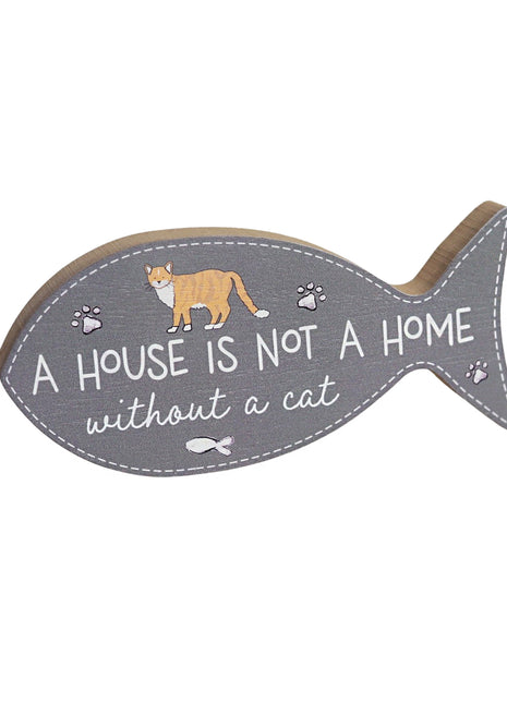 Beautiful grey wooden fish-shaped decor featuring adorable cat patterns and heartwarming quotes, designed as a compact and thoughtful gift for cat lovers. Perfect for decorating shelves, tables, or any small cozy space in a cat-friendly home. 1
