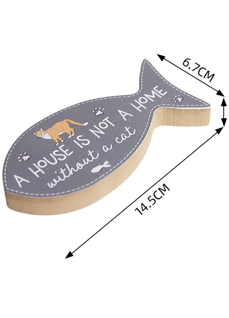 Beautiful grey wooden fish-shaped decor featuring adorable cat patterns and heartwarming quotes, designed as a compact and thoughtful gift for cat lovers. Perfect for decorating shelves, tables, or any small cozy space in a cat-friendly home. 2
