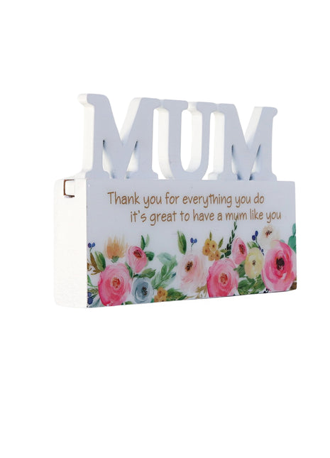 A charming Mum letter-shaped home decor, designed with beautiful floral patterns, making it an ideal Mother’s Day gift. This elegant piece features vibrant flowers around the letters, symbolizing love and appreciation. Perfect for celebrating Mother's Day, this decorative ornament can be placed in any room of the house to brighten up the space. A thoughtful and meaningful gift for mom, adding a personalized and floral touch to her home decor. 2

