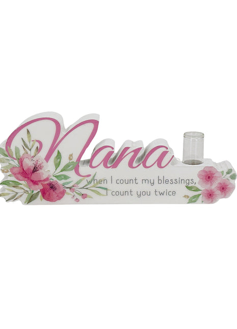 A charming floral vase featuring the word "Nana" in beautiful lettering, surrounded by vibrant flowers. This elegant home decor piece is designed as a thoughtful gift for grandma, perfect for birthdays, holidays, or any special occasion. The floral details and personalized "Nana" text make it a meaningful and heartfelt present, adding warmth and beauty to her home. Ideal for showing love and appreciation, this vase serves as both a decorative ornament and a lasting reminder of your special bond with your gr