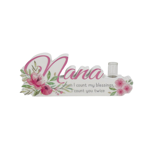 A charming floral vase featuring the word "Nana" in beautiful lettering, surrounded by vibrant flowers. This elegant home decor piece is designed as a thoughtful gift for grandma, perfect for birthdays, holidays, or any special occasion. The floral details and personalized "Nana" text make it a meaningful and heartfelt present, adding warmth and beauty to her home. Ideal for showing love and appreciation, this vase serves as both a decorative ornament and a lasting reminder of your special bond with your gr