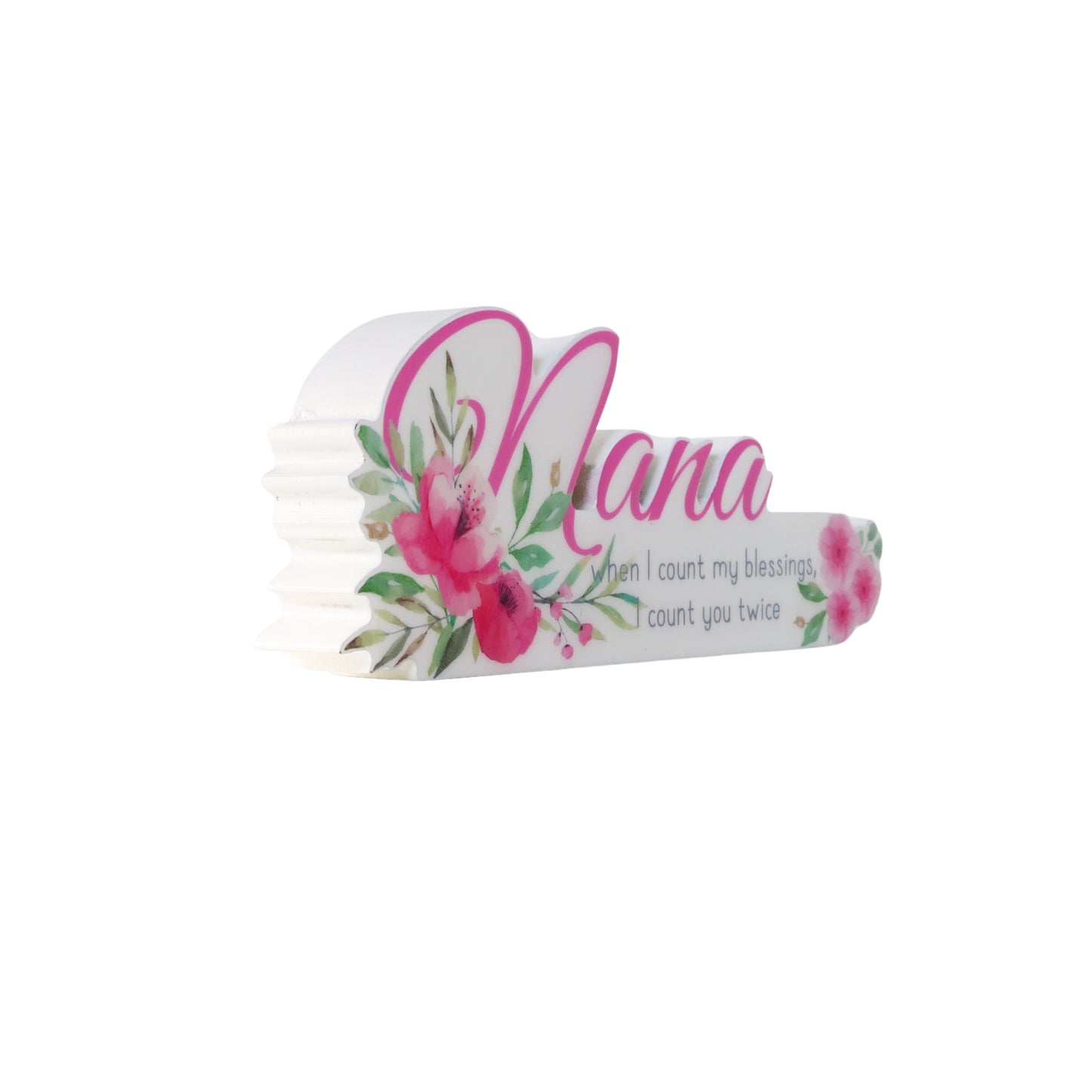 A charming floral vase featuring the word "Nana" in beautiful lettering, surrounded by vibrant flowers. This elegant home decor piece is designed as a thoughtful gift for grandma, perfect for birthdays, holidays, or any special occasion. The floral details and personalized "Nana" text make it a meaningful and heartfelt present, adding warmth and beauty to her home. Ideal for showing love and appreciation, this vase serves as both a decorative ornament and a lasting reminder of your special bond with your gr