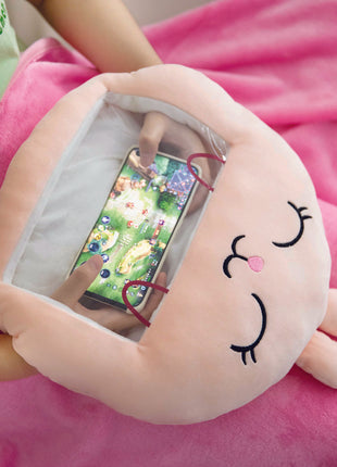 Adorable pink bunny plush toy, cartoon rabbit stuffed toy with a soft blanket inside and a hand-warmer feature in its belly. This multi-functional stuffed animal offers comfort and warmth. Soft and cuddly, this squishmallow-style stuffed animal doubles as a pillow for kids, making it the perfect plushie and comfort companion for bedtime or playtime. 4
