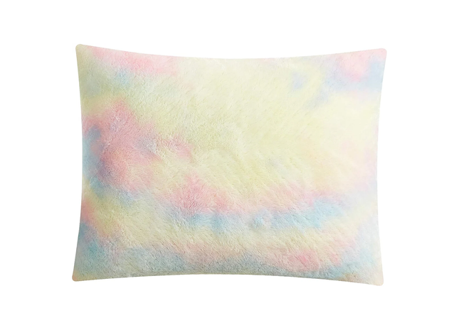 Vibrant rainbow-colored faux fur throw pillow, ultra-soft and skin-friendly, perfect as a cushion for bed or couch decor. Adds a cozy and colorful touch to any room, ideal for kids, teens, and adults 1.