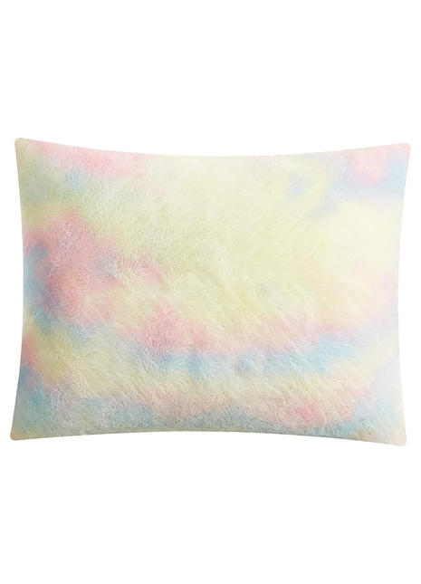 Vibrant rainbow-colored faux fur throw pillow, ultra-soft and skin-friendly, perfect as a cushion for bed or couch decor. Adds a cozy and colorful touch to any room, ideal for kids, teens, and adults 1.
