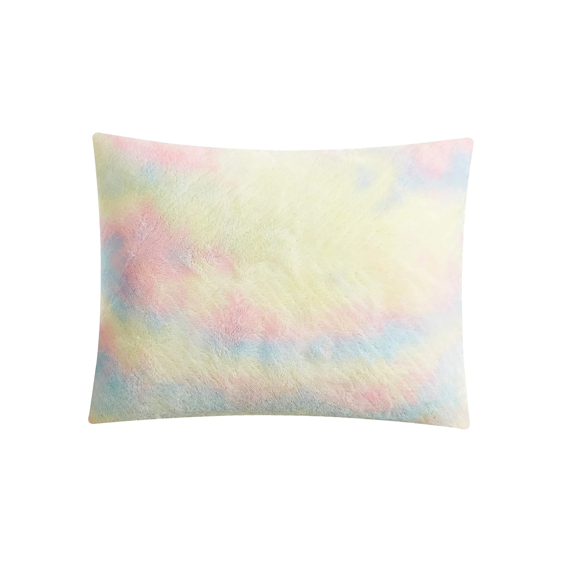 Vibrant rainbow-colored faux fur throw pillow, ultra-soft and skin-friendly, perfect as a cushion for bed or couch decor. Adds a cozy and colorful touch to any room, ideal for kids, teens, and adults 1.
