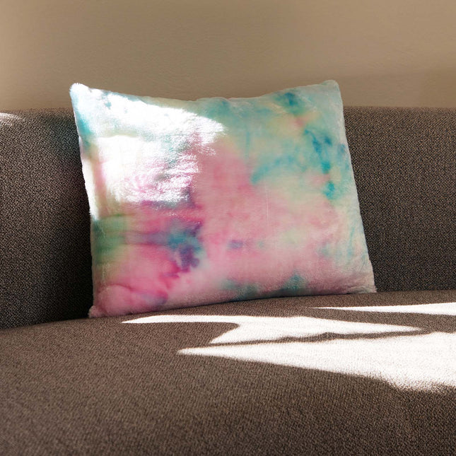 Vibrant rainbow-colored faux fur throw pillow, ultra-soft and skin-friendly, perfect as a cushion for bed or couch decor. Adds a cozy and colorful touch to any room, ideal for kids, teens, and adults 4.