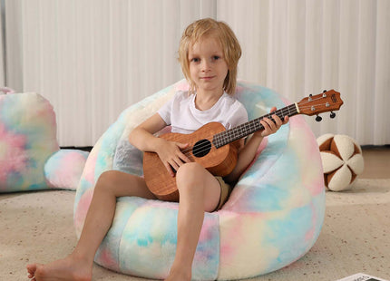 Bright and colorful rainbow bean bag chair cover made of ultra-soft faux fur, perfect for kids' rooms or cozy spaces. Versatile as a bean bag sofa cover or beanbag couch cover, adding style and comfort to any setting. 3