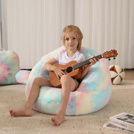 Bright and colorful rainbow bean bag chair cover made of ultra-soft faux fur, perfect for kids' rooms or cozy spaces. Versatile as a bean bag sofa cover or beanbag couch cover, adding style and comfort to any setting. 3