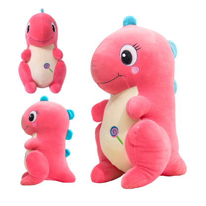 Adorable red dinosaur plush toy, soft and squishy, perfect for cuddling. This cute dinosaur stuffed animal doubles as a pillow for kids, making it an ideal plushie for playtime or bedtime. A must-have for dinosaur lovers and fans of squishmallow-style toys. 1
