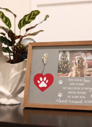Beautiful red pet memorial picture frame for honoring lost pets, featuring a 4x6 inch photo slot for cherished memories of your dog or cat. Perfect sympathy gift for pet lovers, this dog cat memorial frame makes a heartfelt remembrance gift for those grieving a pet loss. 4