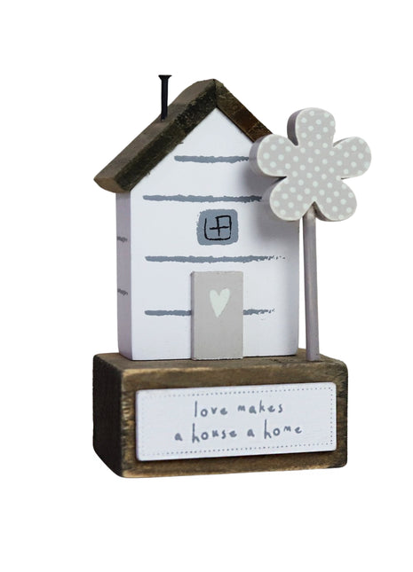 Charming rustic wooden miniature house model, designed in a country style. Love Makes a House a Home. This small and elegant home decor piece is perfect for adding a touch of countryside charm to any tabletop or shelf. 1
